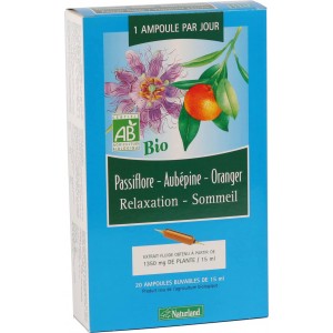 NATURLAND - EXTRAIT FLUIDE BIO - PASSIFLORE, AUB&Eacute;PINE, ORANGER